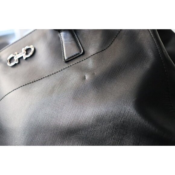 Salvatore Ferragamo Womens Large Black Saffiano Leather Batik Tote Bag Crossbody - Picture 9 of 10